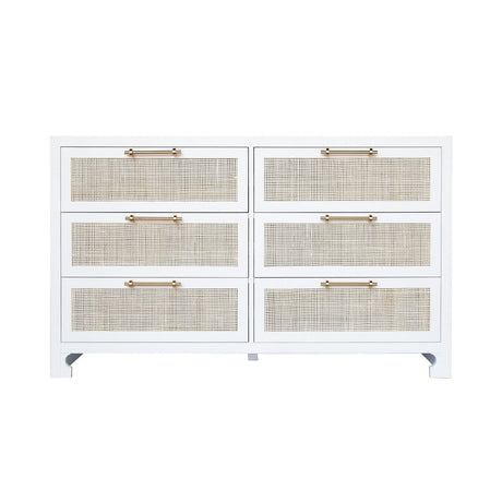 Carla White and Cane Dresser by Worlds Away - Front View of Drawers