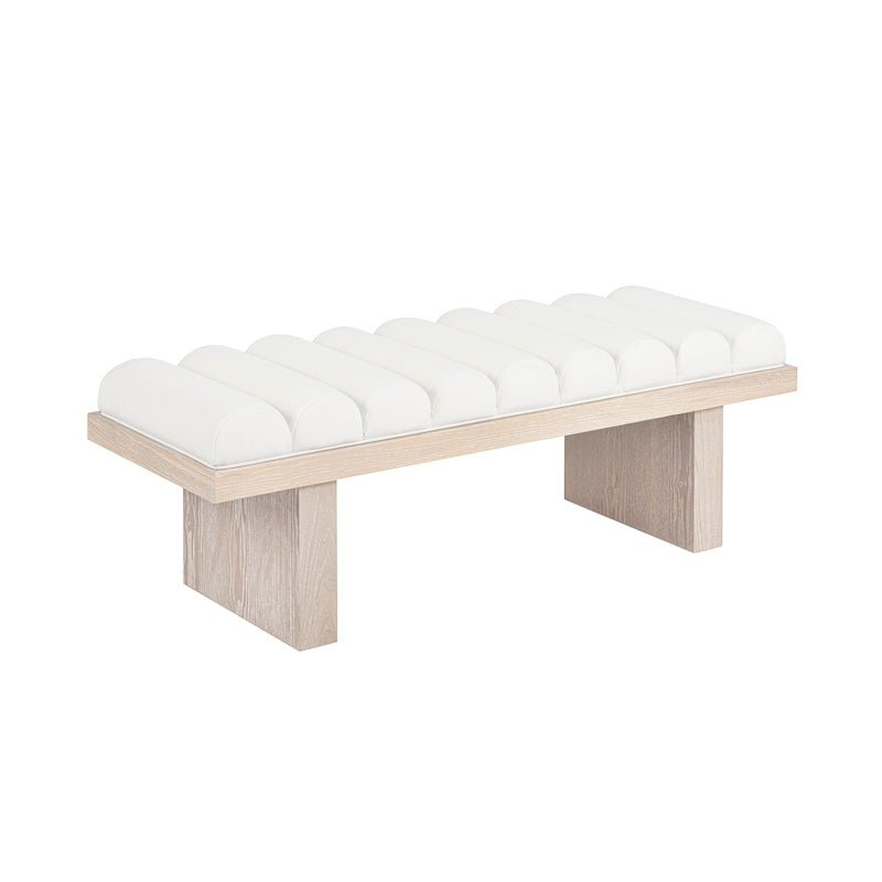 White Bench Angle View - Modern Worlds Away Caspian White Bench in Performance Linen