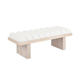 White Bench Angle View - Modern Worlds Away Caspian White Bench in Performance Linen