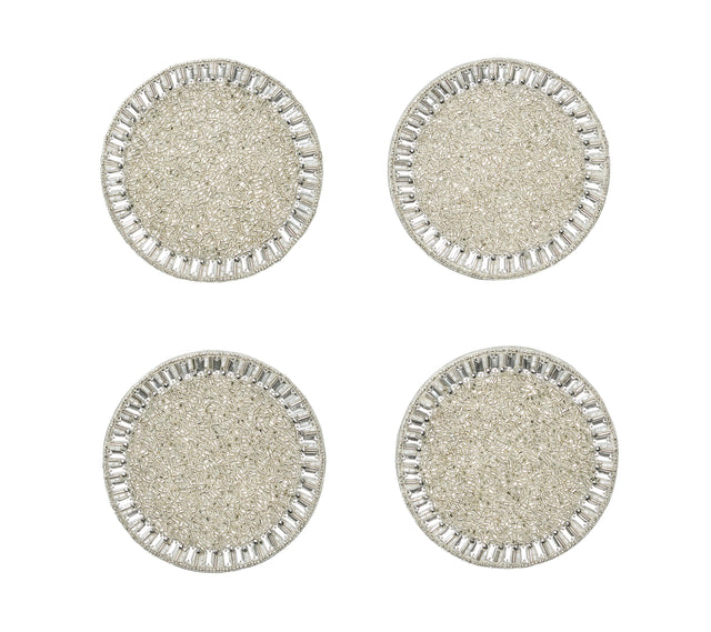 Bevel Coaster in Silver & Crystal, Set of 4 in a Gift Bag by Kim Seybert at Fig Linens and Home