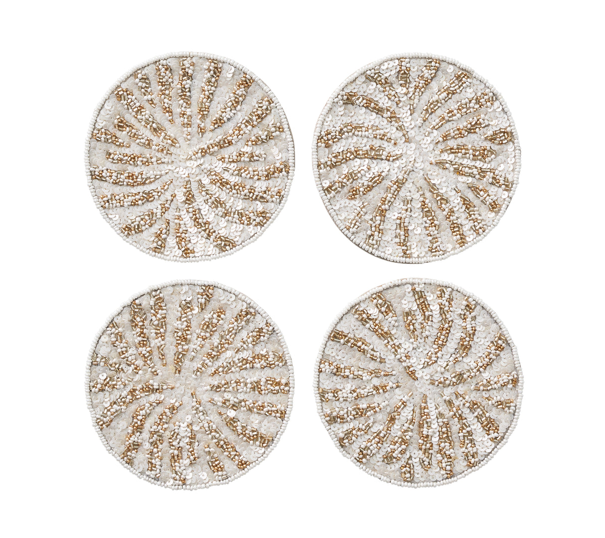 Fireworks Drink Coasters in White, Gold & Silver, Set of 4 in a Gift Bag by Kim Seybert at Fig Linens and Home