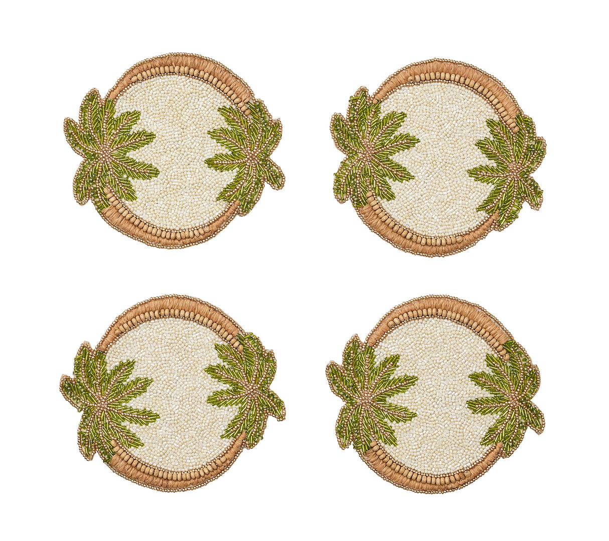 Oasis Coasters in Ivory, Green & Gold, Set of 4 in a Gift Bag by Kim Seybert at Fig Linens and Home