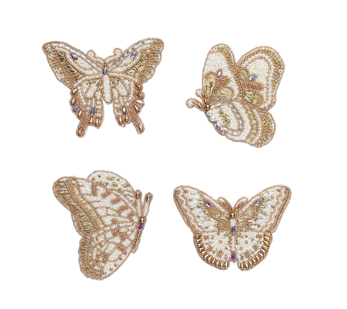 Papillon Coasters in Ivory & Gold, Set of 4 in Gift Bag by Kim Seybert at Fig Linens and Home