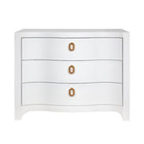 Cora White Chest by Worlds Away - Curved Front Dresser with Satin Brass Pull - Front View