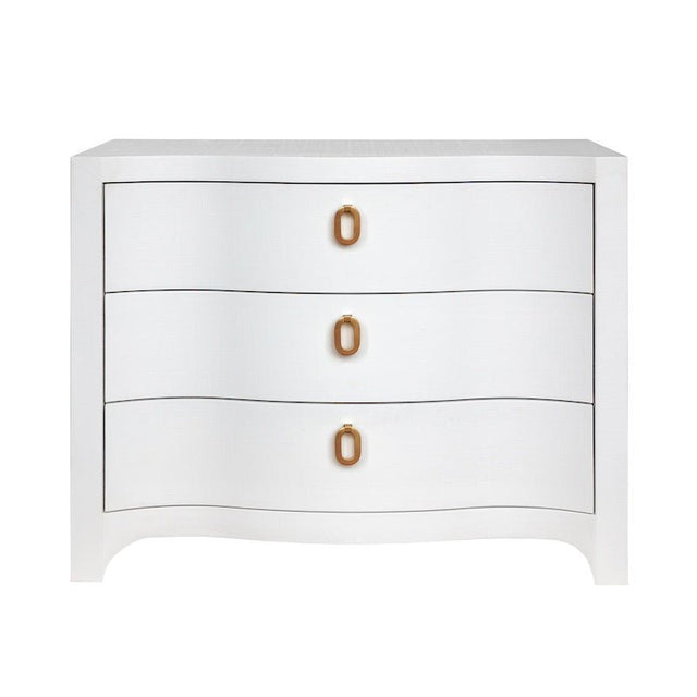 Cora White Chest by Worlds Away - Curved Front Dresser with Satin Brass Pull - Front View