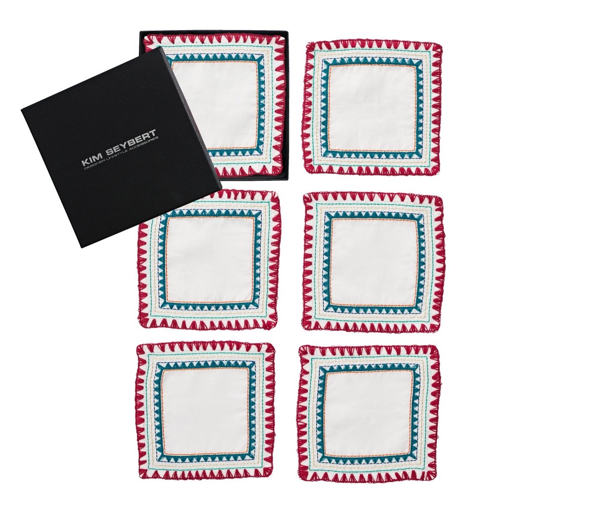 Frolic Cocktail Napkin in White & Multi, Set of 6 in a Gift Box by Kim Seybert at Fig Linens and Home