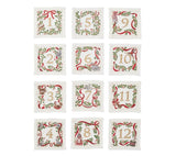 Xmas Carol Cocktail Napkin in White Red & Green Set of 12 in a Gift Box by Kim Seybert