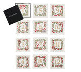 Xmas Carol Cocktail Napkin in White Red & Green Set of 12 in a Gift Box by Kim Seybert