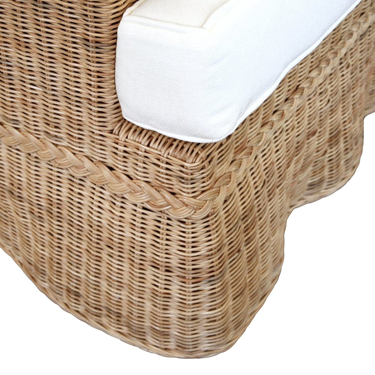 Rattan Sofa - Worlds Away Daphne Sofa - Corner of Front Cushion View - Fig Linens and Home