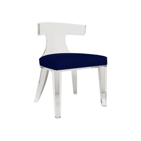 Duke Navy Velvet Chair | Worlds Away - ACRYLIC KLISMOS CHAIR WITH NAVY VELVET CUSHION