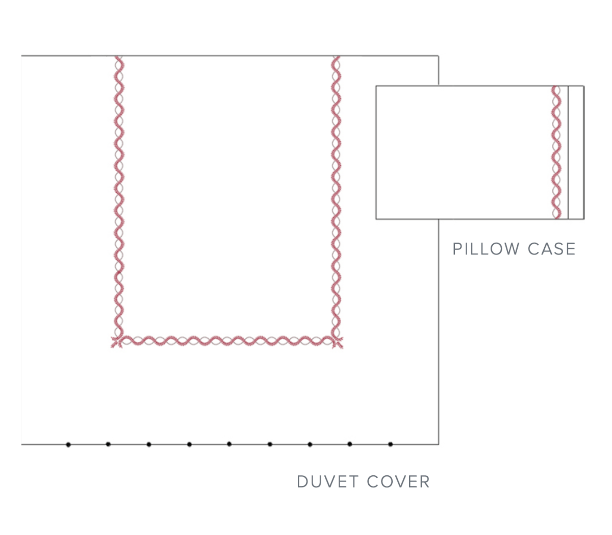 Diana Bedding | Dea Linens - Duvet and Pillowcase Diagram