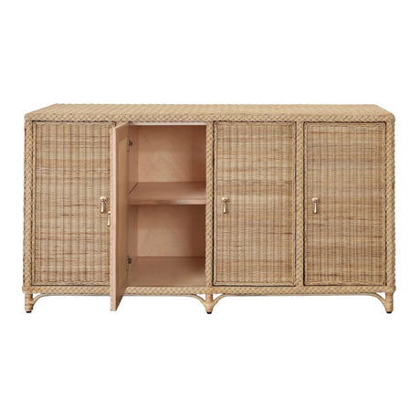 Buffet Table - Evander Rattan Buffet Table by Worlds Away - Open Doors View - Fig Linens and Home