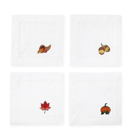 Fig Linens - Autunno Embroidered Cocktail Napkins  by Sferra