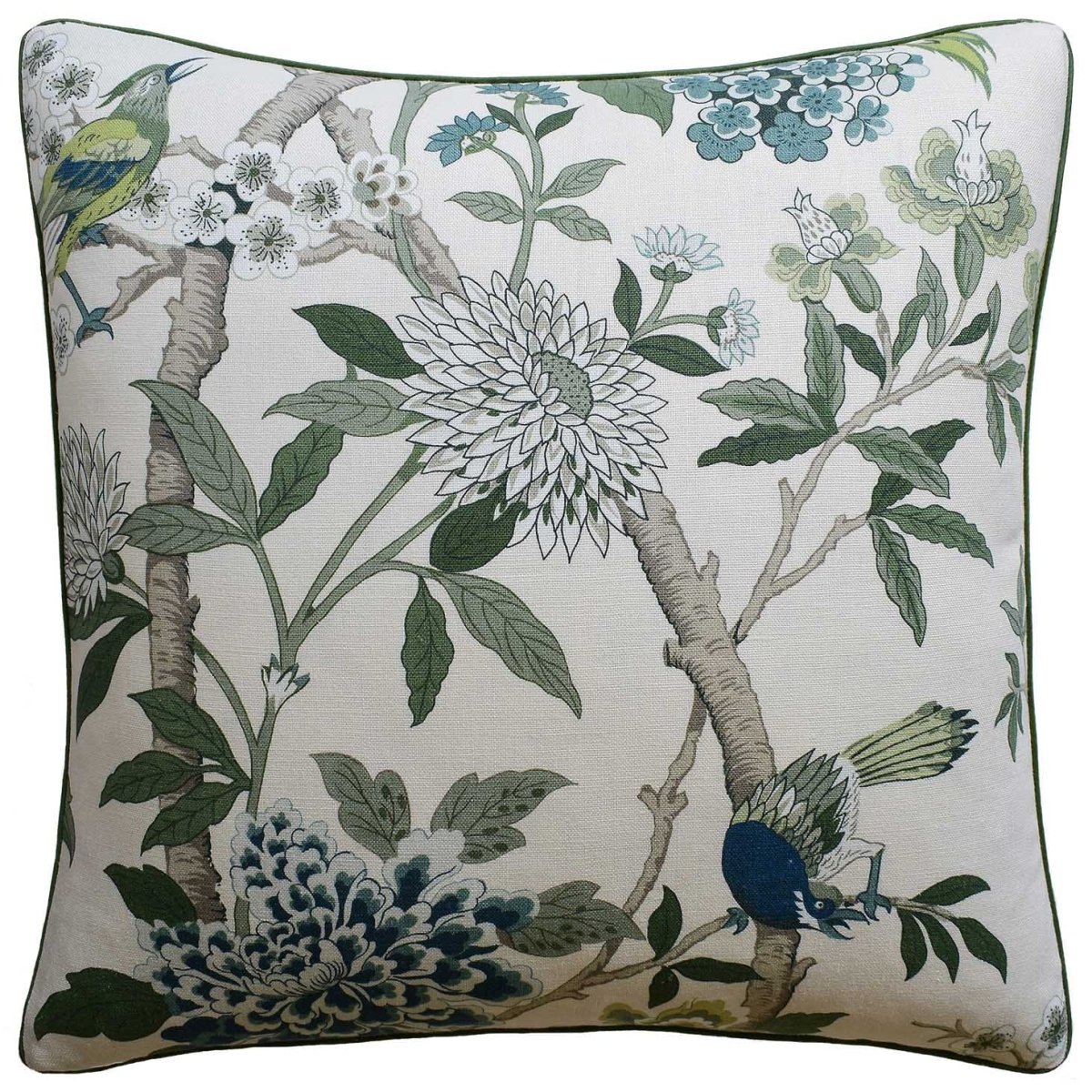 Hydrangea Bird Green - Throw Pillow by Ryan Studio - GP and J Baker Fabric