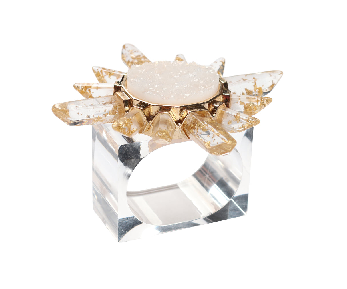 Coronet Napkin Ring in Gold & Crystal, Set of 4 in a Gift Box by Kim Seybert at Fig Linens and Home