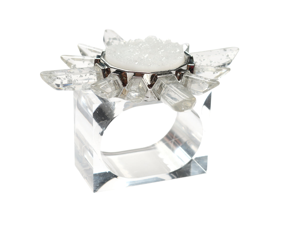 Coronet Napkin Ring in Silver & Crystal, Set of 4 in a Gift Box by Kim Seybert at Fig Linens and Home