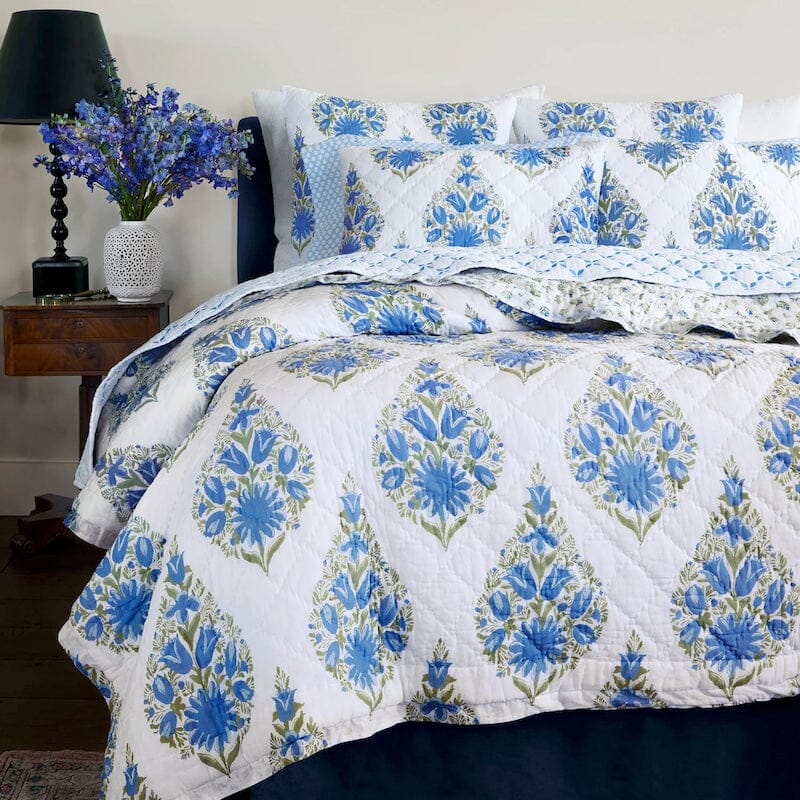 Mayra Azure Quilts by John Robshaw | Bedding at Fig Linens and Home - Lifestyle Photograph 2