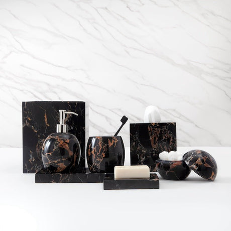 Kassatex Athenas Black and Gold Bath Accessories at Fig Linens and Home - Marble Luxury Bath