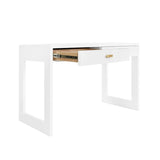 Worlds Away Larkin Desk in White Matte Lacquer - Drawer Detail View - Fig Linens and Home