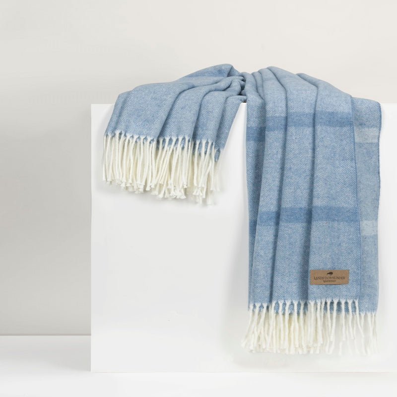 Blue Denim Montauk Stripe Herringbone Throw by Lands Downunder at Fig Linens and Home