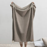 Taupe Pinstripe Cashmere Wool Throw by Lands Downunder - Hanging Full View