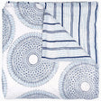 John Robshaw Lapis Quilt - Blue Concentric Circles on White Cotton Reverse to Stripe Pattern