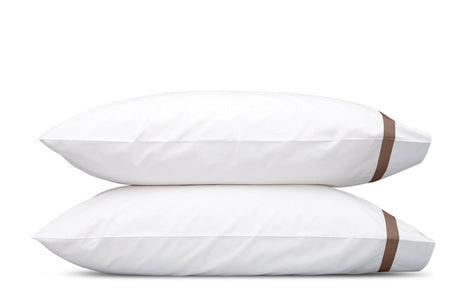 Lowell Mocha Pillowcases | Matouk Percale Bedding