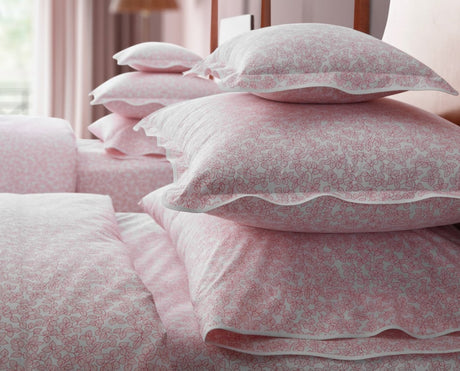 Matouk Margot Blush Pink Bedding | Fig Linens and Home - Detail of Shams on Twin Beds 1