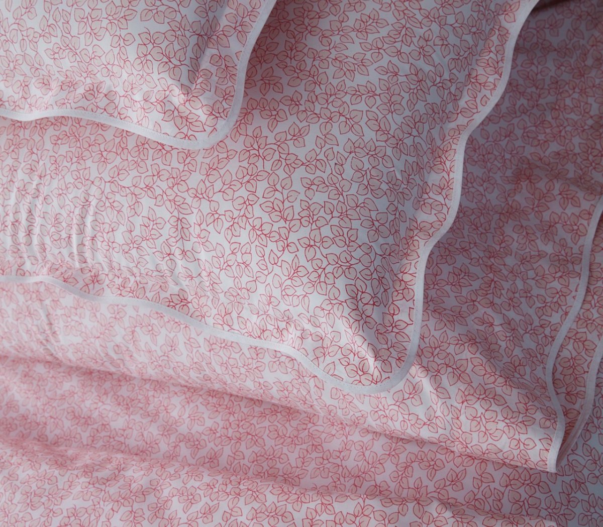 Matouk Margot Blush Pink Bedding | Fig Linens and Home - Detail of Shams on Twin Beds 2