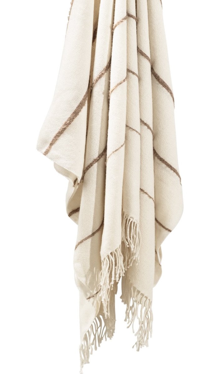 Throw Blanket - Amelia Stripe Parchment Throw by Matouk - Hanging