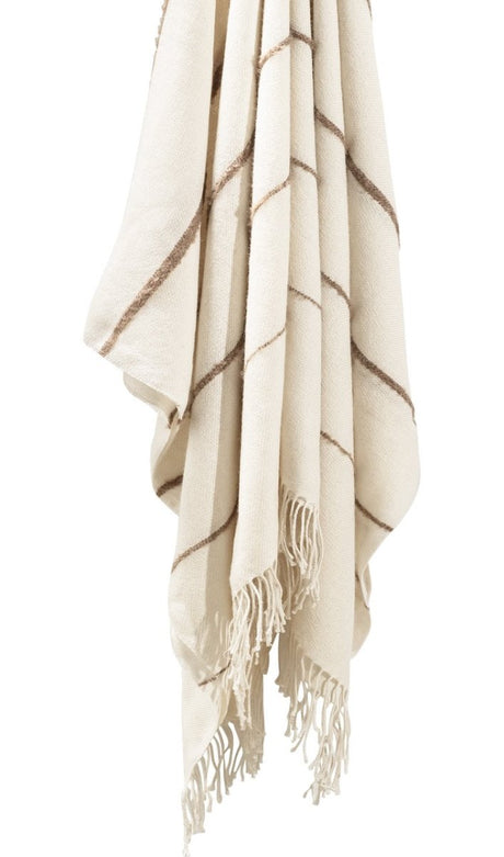 Throw Blanket - Amelia Stripe Parchment Throw by Matouk - Hanging