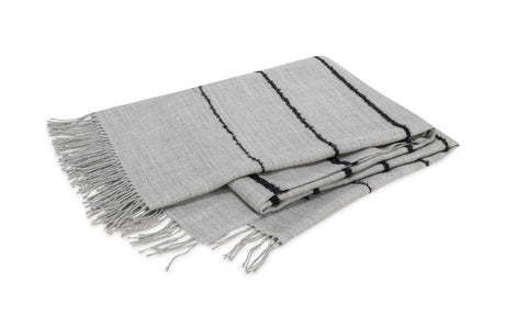 Throw Blanket - Amelia Stripe Pearl Grey Throw by Matouk - Folded