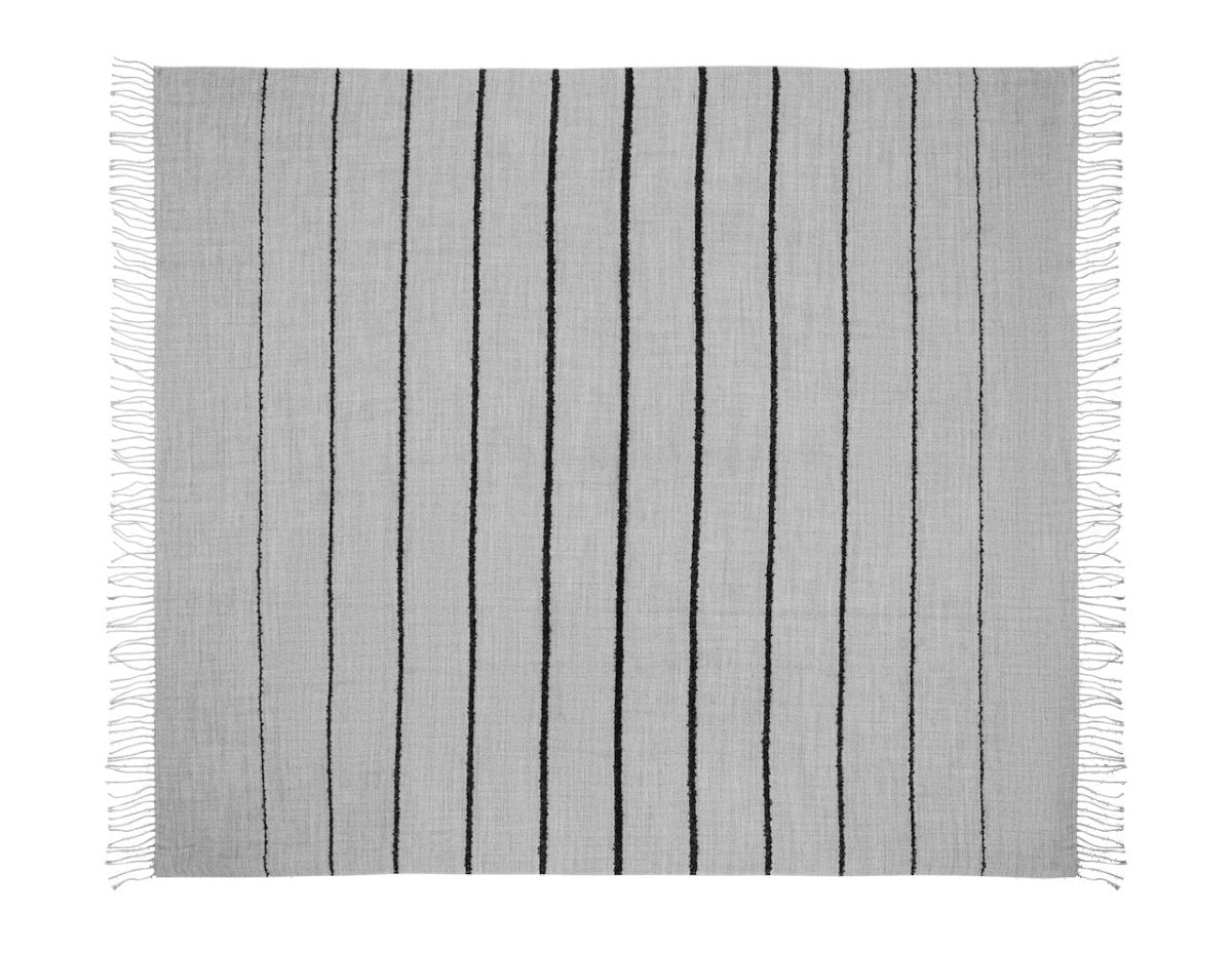 Throw Blanket - Amelia Stripe Pearl Grey Throw by Matouk - Open Full View