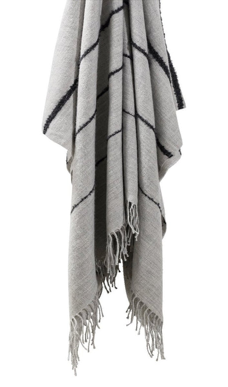 Throw Blanket - Amelia Stripe Pearl Grey Throw by Matouk - Hanging