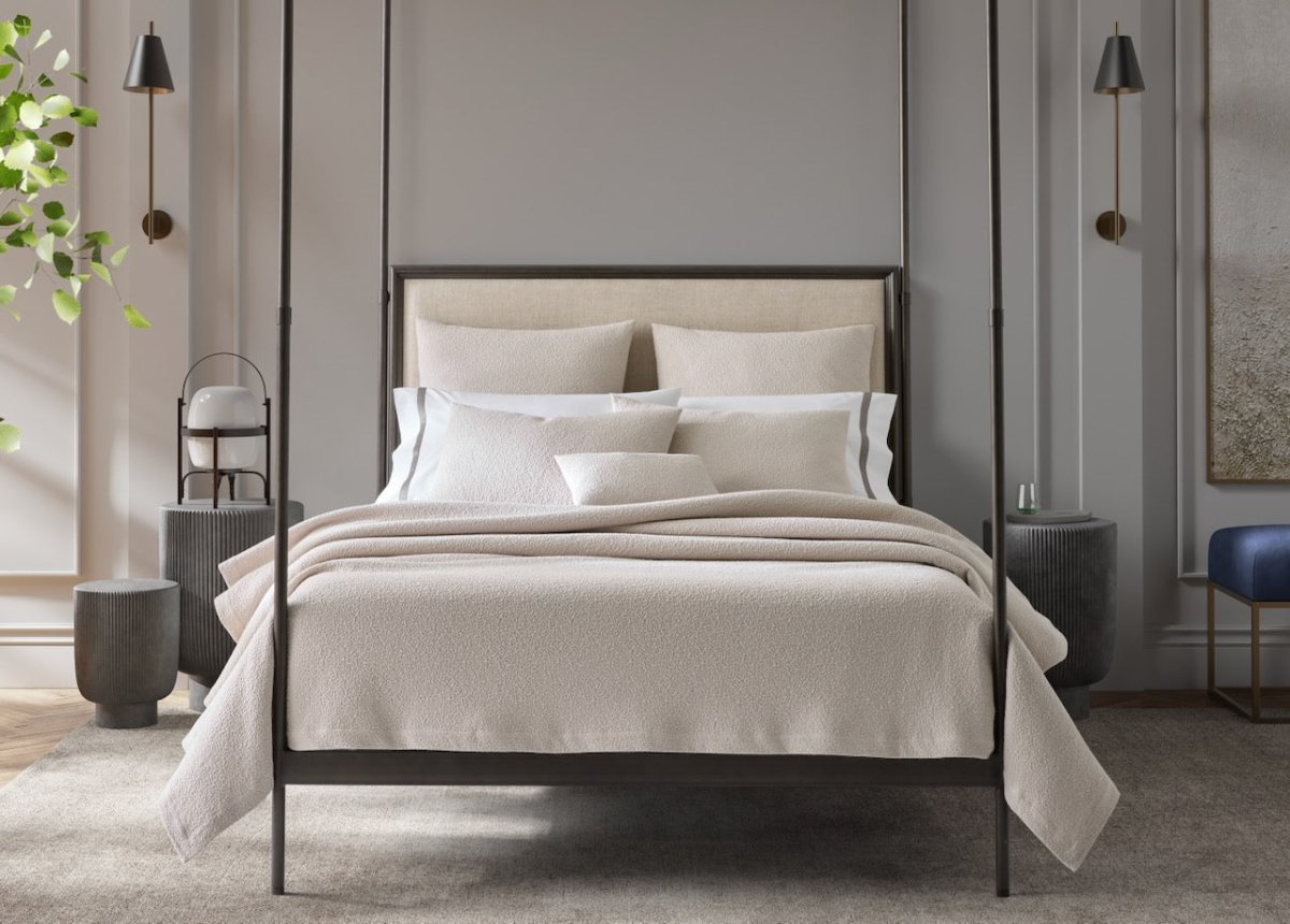 Matouk Malibu coverlet pebble at Fig Linens and Home