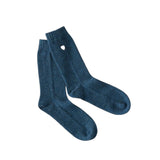 Matouk Cashmere Socks - Midnight Blue 100% Cashmere Slipper Sleep Socks with Heart Motif