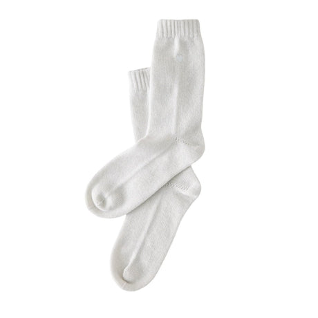 Matouk Cashmere Socks - Sea Salt Neutral 100% Cashmere Slipper Sleep Socks with Heart Motif