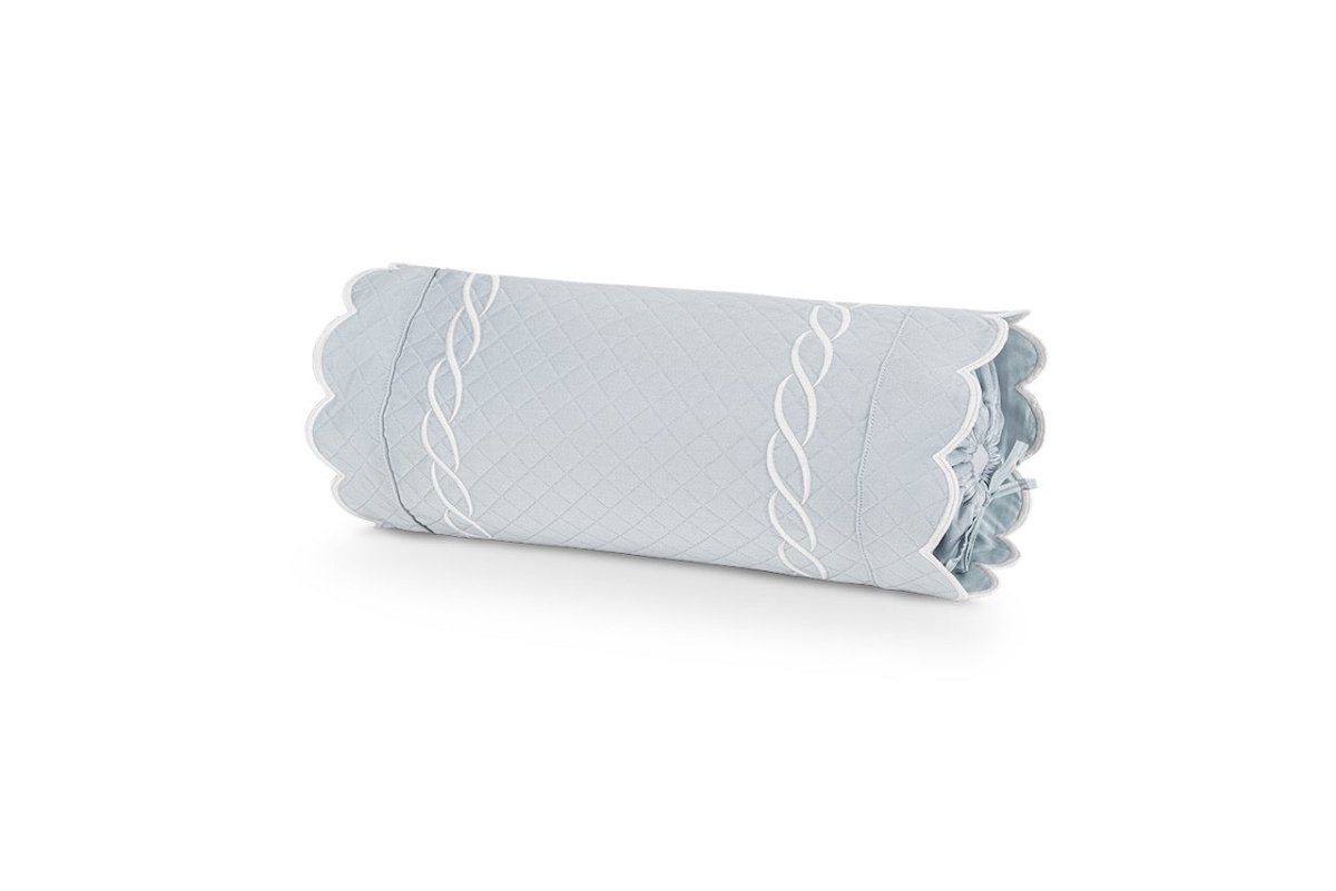 Matouk Classic Chain Scallop Matelasse neckroll Pool and Bone  | Matouk at Fig Linens and Home