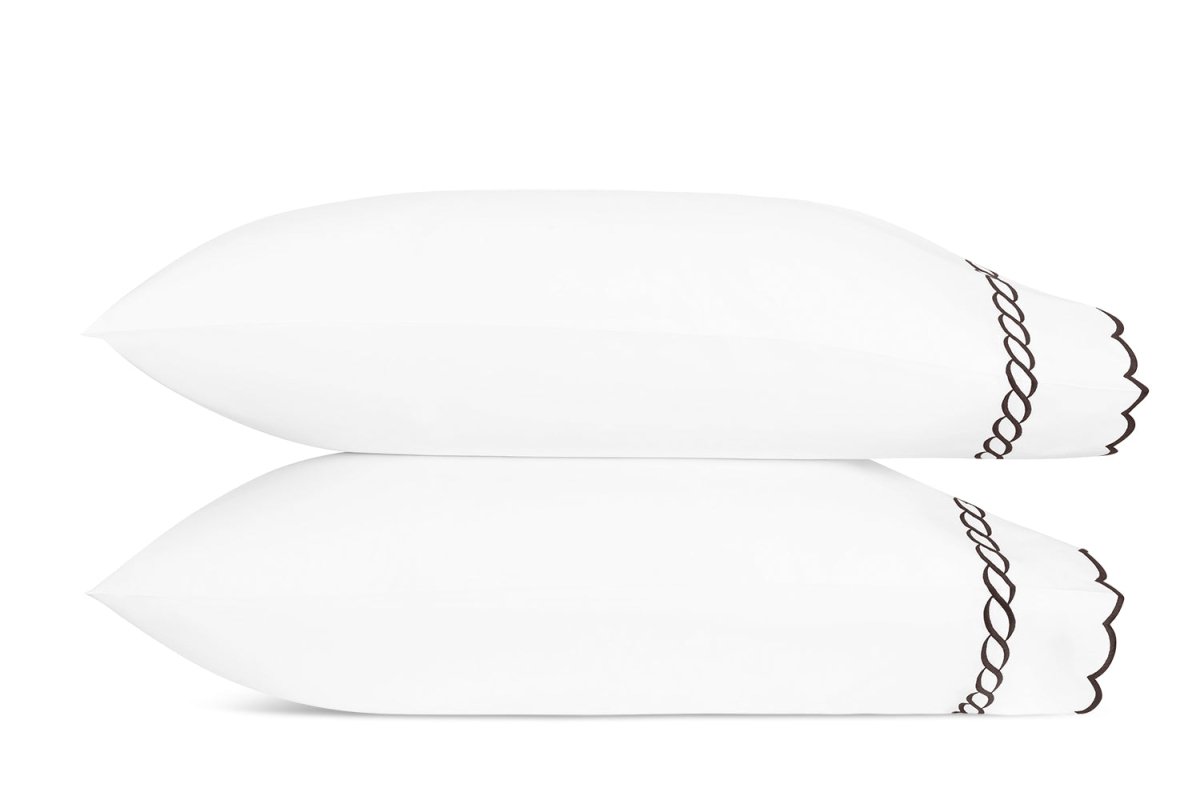 Pillowcases  - Matouk Classic Chain Scallop Mocha Linens & Bedding at Fig Linens and Home