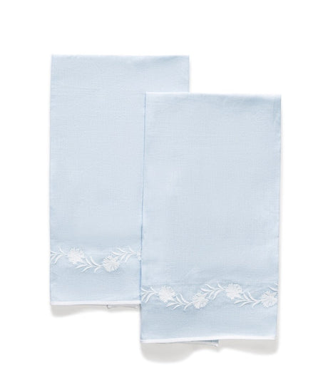 Powder Room Guest Towels - Matouk Daphne Linen Ice Blue Set of 2 Fingertip Towels