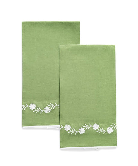 Powder Room Guest Towels - Matouk Daphne Linen Grass Green Set of 2 Fingertip Towels