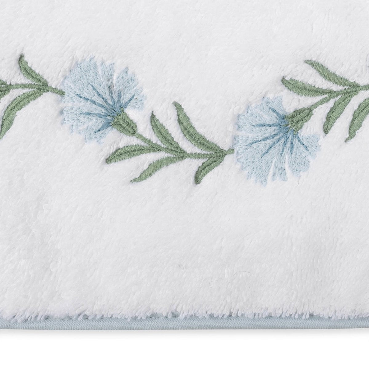 Matouk Daphne Towels Swatch - Bluebell Embroidery on White Terrycloth - Fig Linens and Home