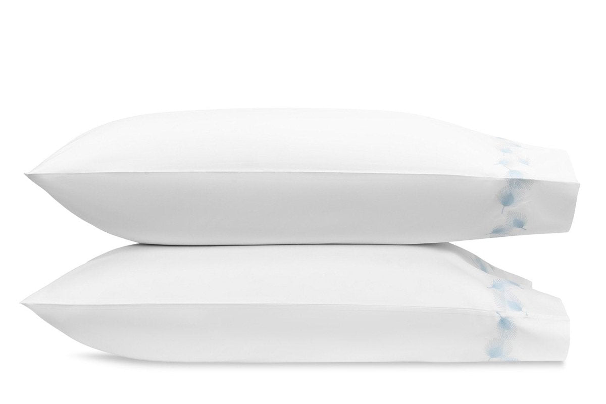 Matouk Feather Blue Pillowcase - Giza Percale Bedding at Fig Linens