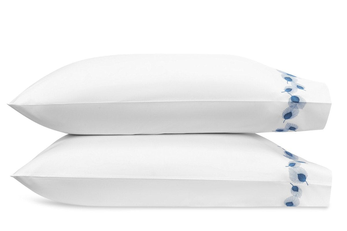 Matouk Feather Navy Pillowcase - Giza Percale Bedding at Fig Linens