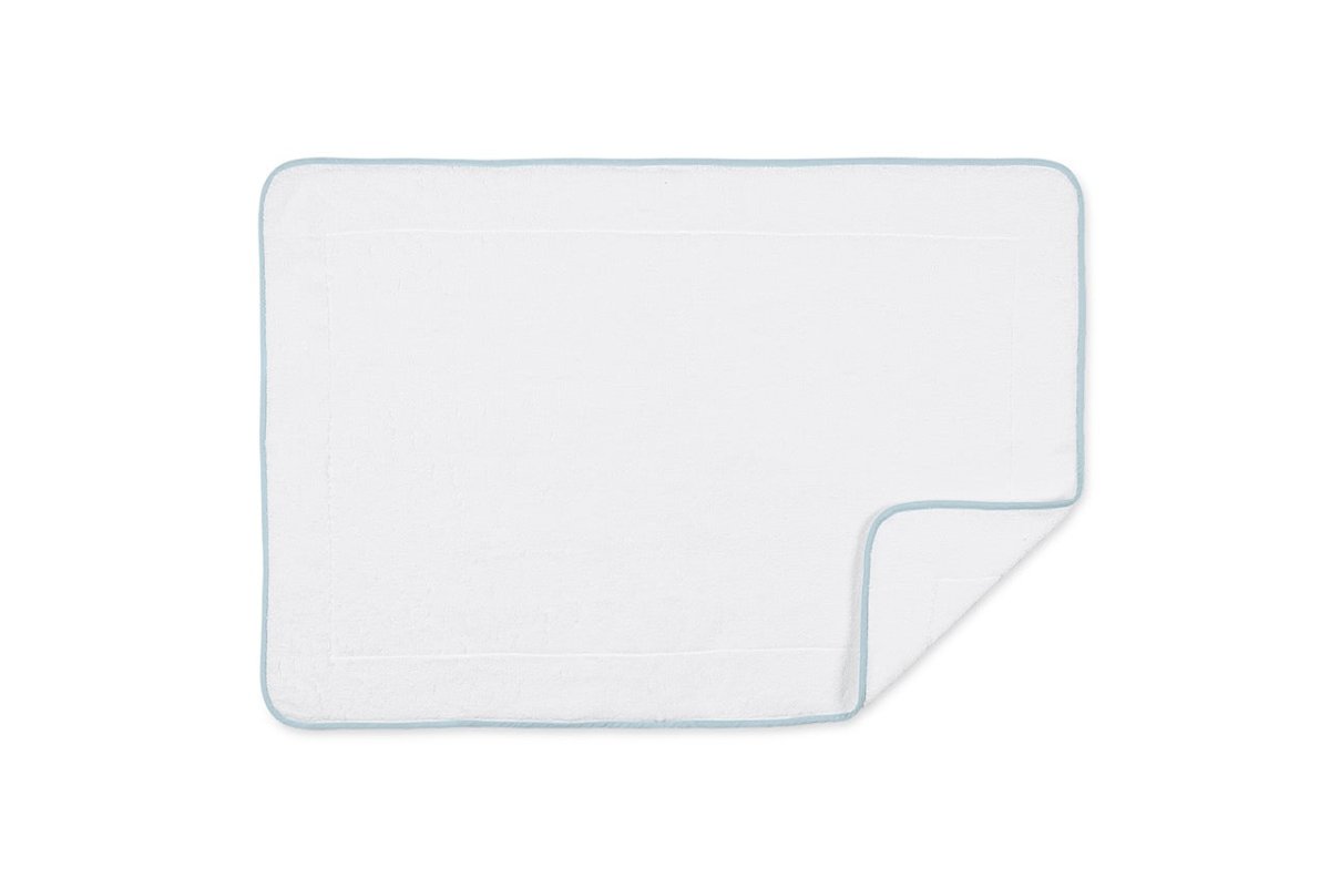 Bath Mat - Matouk White Giza Tub Mat with Hydrangea Blue Trim