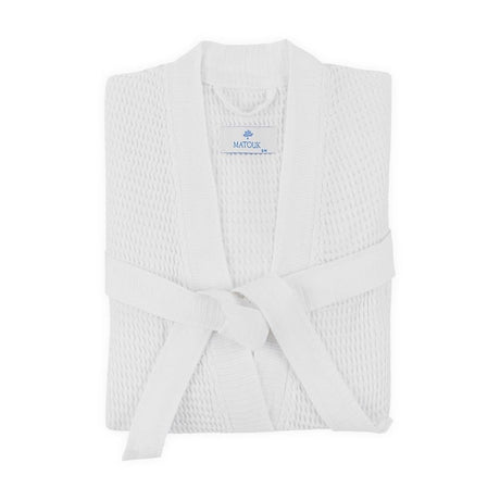 Matouk Kiran White Waffle Robe | Matouk Robes - Light weight waffle robe at Fig Linens and Home