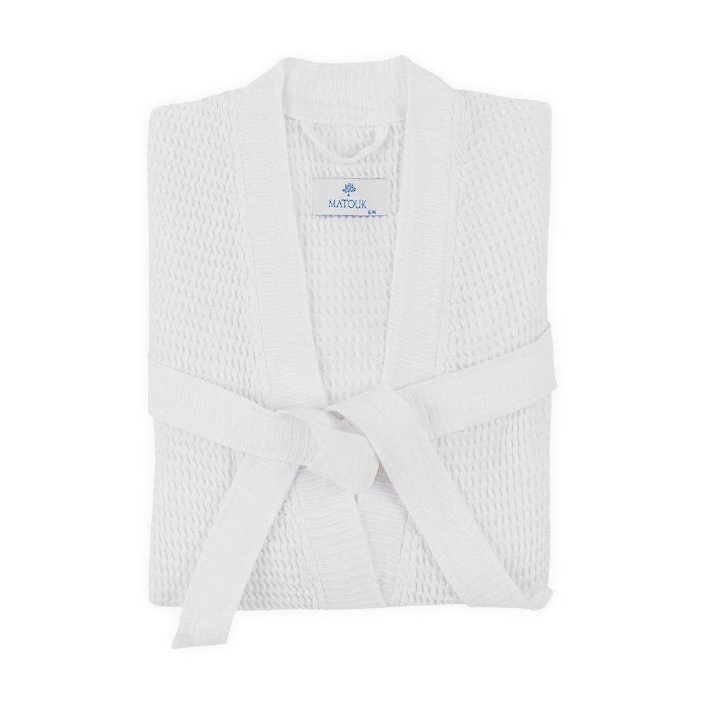 Matouk Kiran White Waffle Robe | Matouk Robes - Light weight waffle robe at Fig Linens and Home