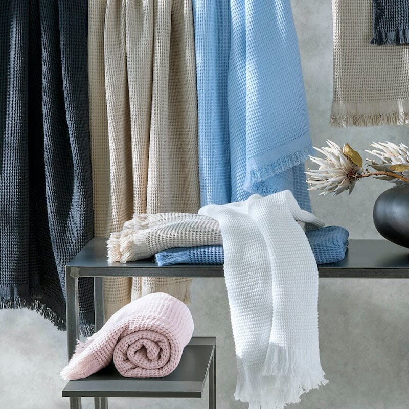 Kiran Towels - Matouk Bath with Waffle Weave and Fringe Turkish Towel - Fig Linens and Home