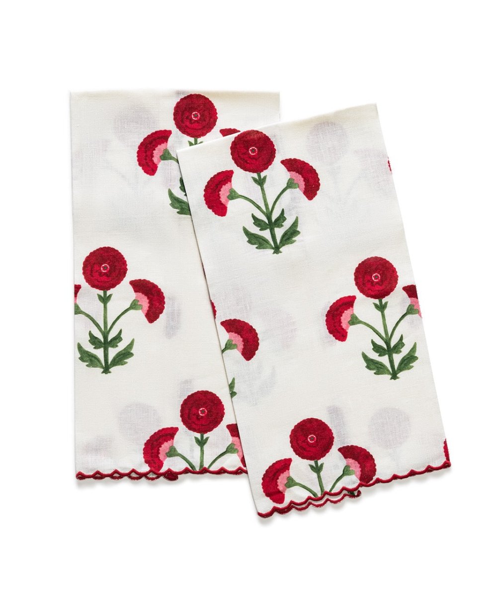 Gisele Scarlet Guest Towels - Set of 2 Fingertip Bathroom Towels - Matouk Schumacher