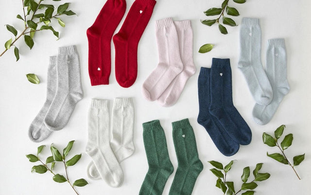 Matouk Cashmere Socks with Heart Embroidery - Holiday Collection at Fig Linens and Home